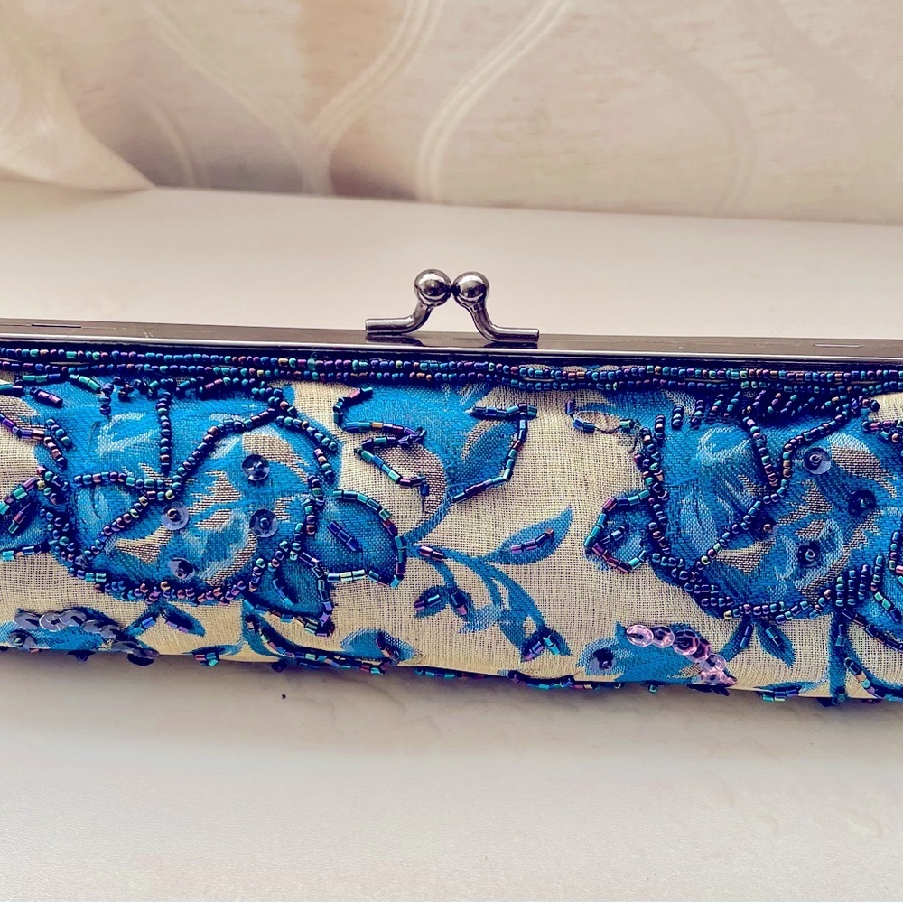 Soft Embellished Clutch Bag (Blue)